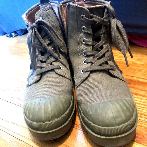 Pristine Olive Canvas Lace-Up/Zipper Chelsea Boots - Picture 1 of 4
